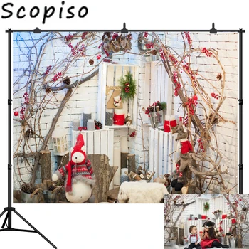 

Scopiso White Brick Wall Branch Berry Christmas Decor Photography Backdrops Customized Photographic Photo Background Studio Prop