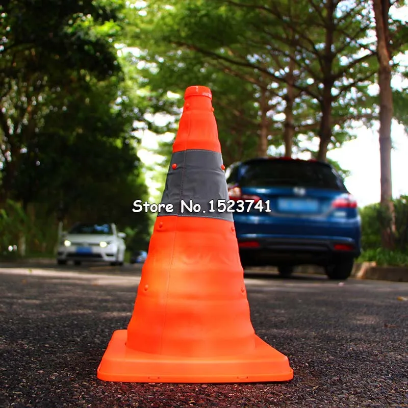 42cm Folding Road Safety Warning Sign Traffic Cone Orange Reflective Tape Support