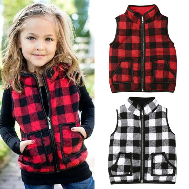 

Emmababy Baby Girls Winter Vest Hoodies Waistcoat Coat Jacket Gilet Outwear Plaid Zipper Sleeveless Coat