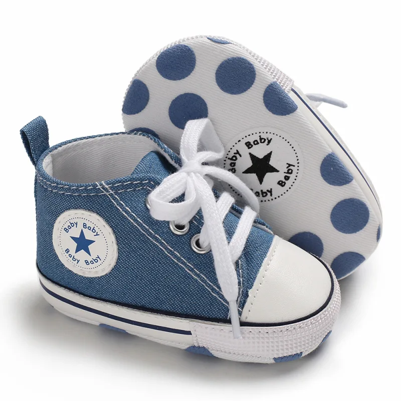 Детская обувь; кроссовки для мальчиков и девочек; хлопковая мягкая нескользящая подошва; Цвет Небесно-Голубой; обувь для новорожденных; обувь для первых шагов; Повседневная парусиновая обувь для малышей - Цвет: grey blue