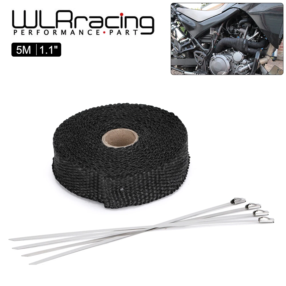 

1" 5M Motorcycle Exhaust Thermal Exhaust Tape Header Heat Wrap Resistant Downpipe For Motorcycle Car Accessories + 4 pcs Ties