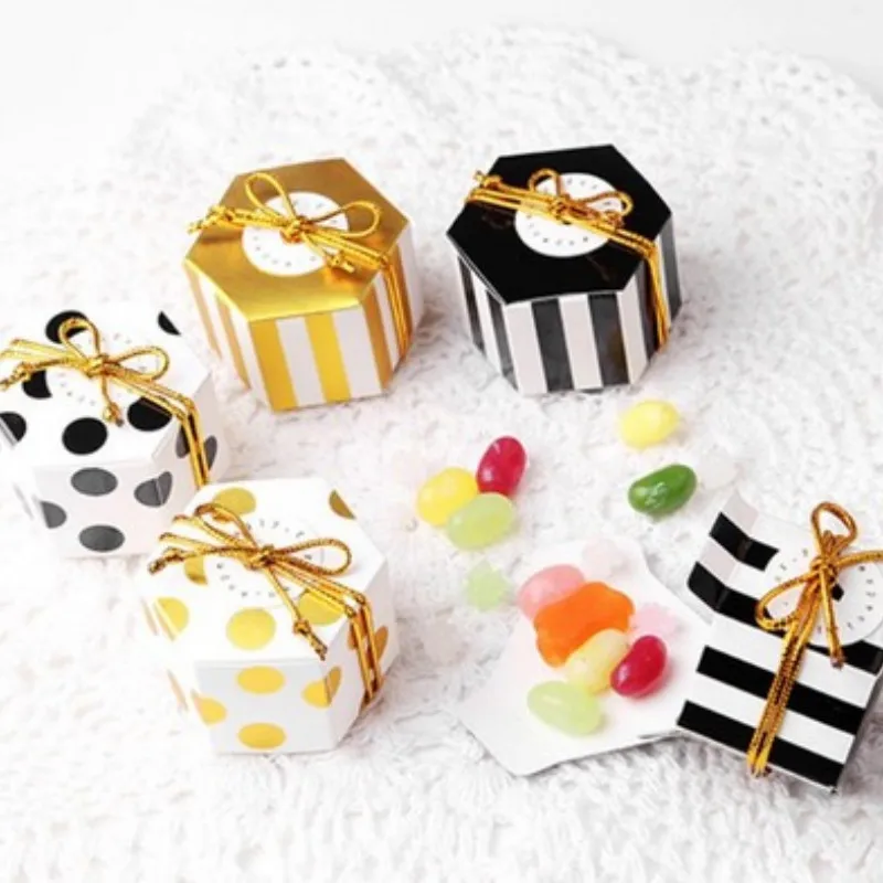 

100pcs Mini cute Lovely Gold Round Dot Gold Striped Paper Candy Boxes For Baby Shower gift box Birthday Wedding Party Favor Box