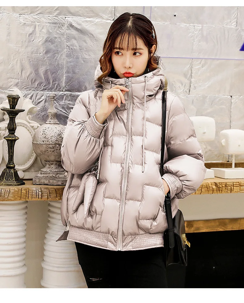 Зимняя женская элегантная модная короткая хлопковая стеганая одежда с капюшоном в Корейском стиле