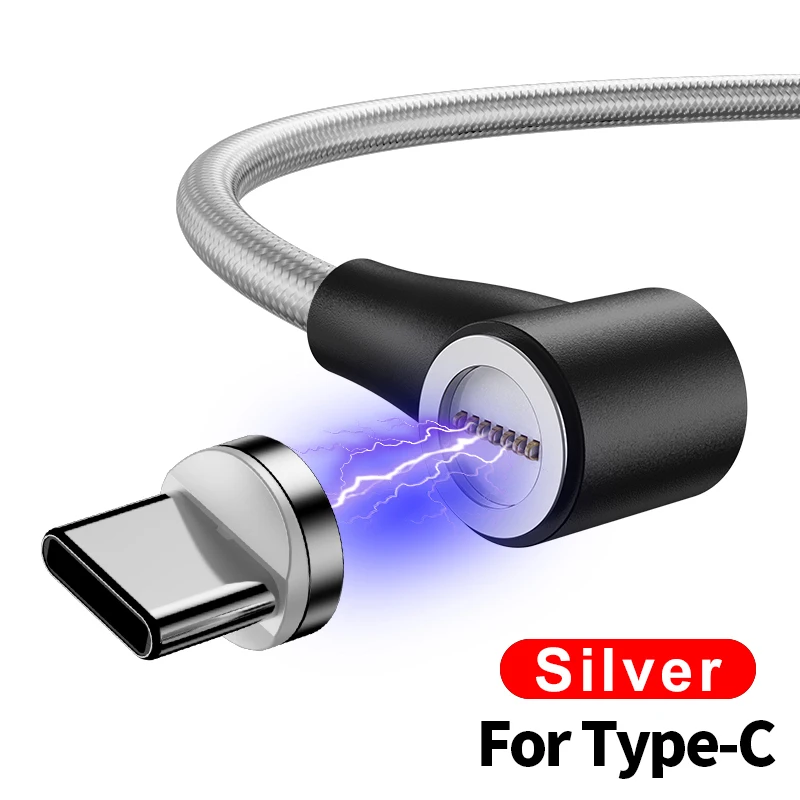 Baseuer QC 3,0 3A локоть l-образный Магнитный кабель Micro usb type C для Xiaomi Redmi; Huawei samsung магнит для iPhone 90 градусов - Цвет: Silver For Type-c