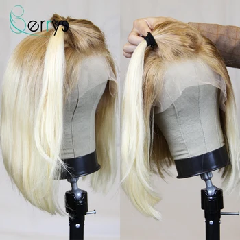 

Berryshair 13x4 Lace Front Remy Hair Wigs For Black Women 27/613 Blonde Short Bob Transparent Lace Wig Peruvian Hair Pre Plucked