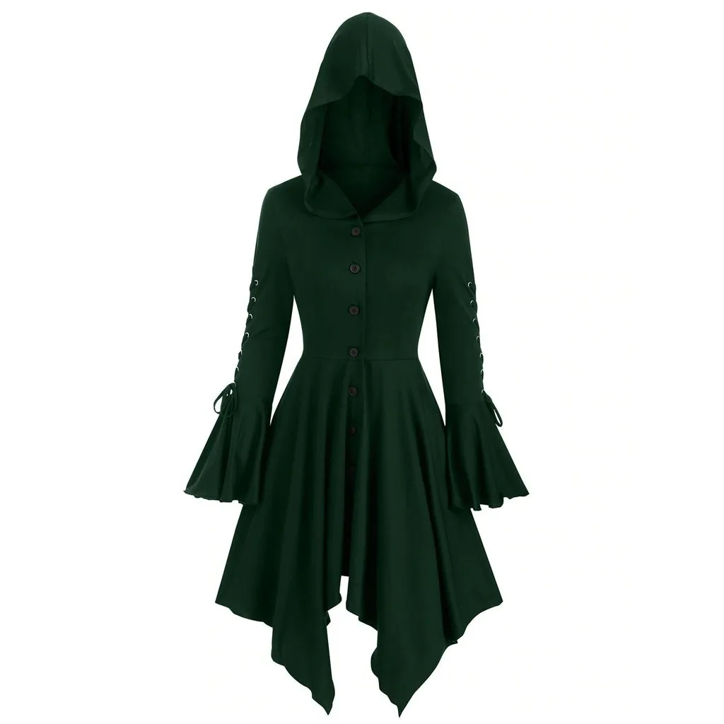 

2019 Women Hooded Cloak Female Fashion Vintage Thick Hooded Lace-up Floor-Length Medieval Cloak Long Cape with Hoods Overcoat