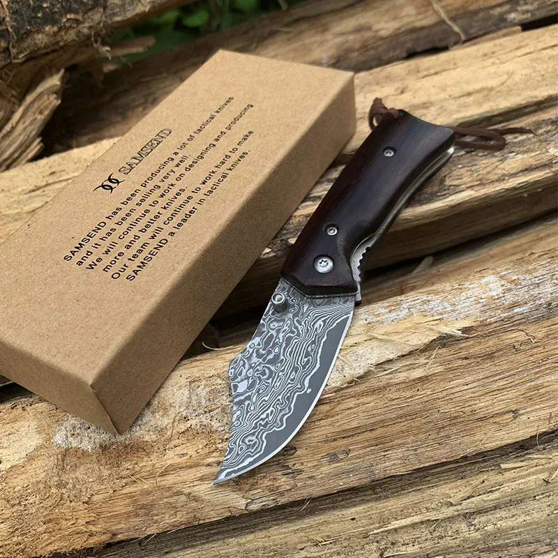 

SAMSEND naturl red sandalwood VG10 blade Hiking camping EDC Folding knife tool