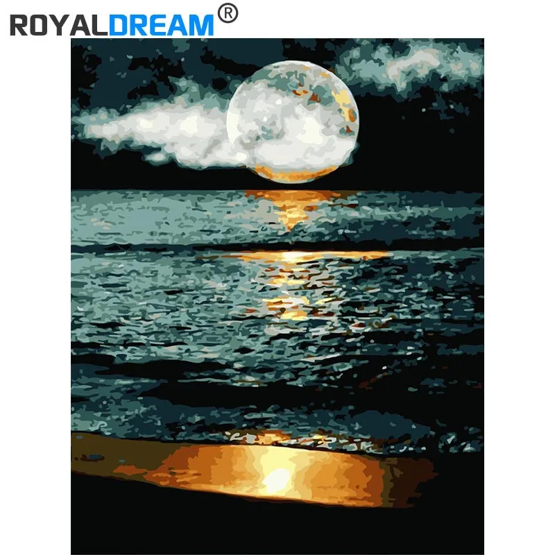 

ROYALDREAM Night on the sea DIY Painting By Numbers Europe Abstract Canvas Painting For Living Room Wall Art