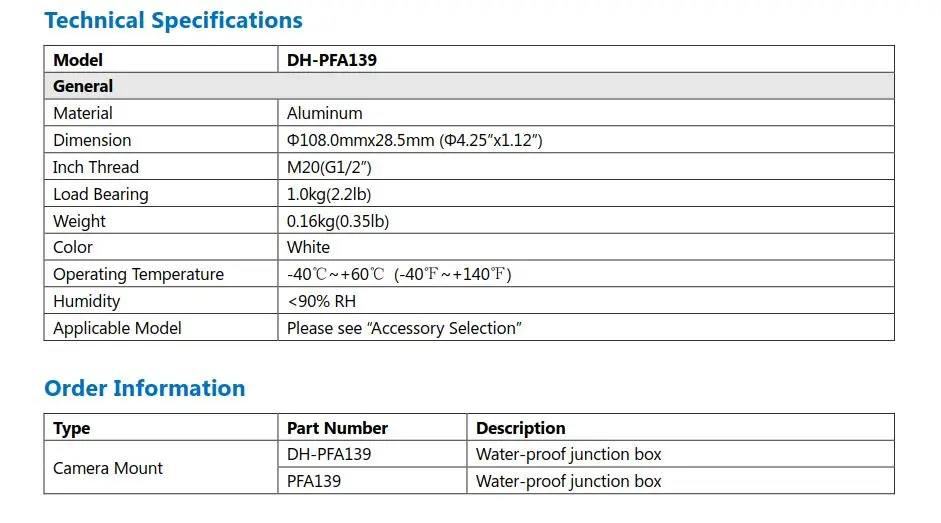PFA139-Spec+Order Information