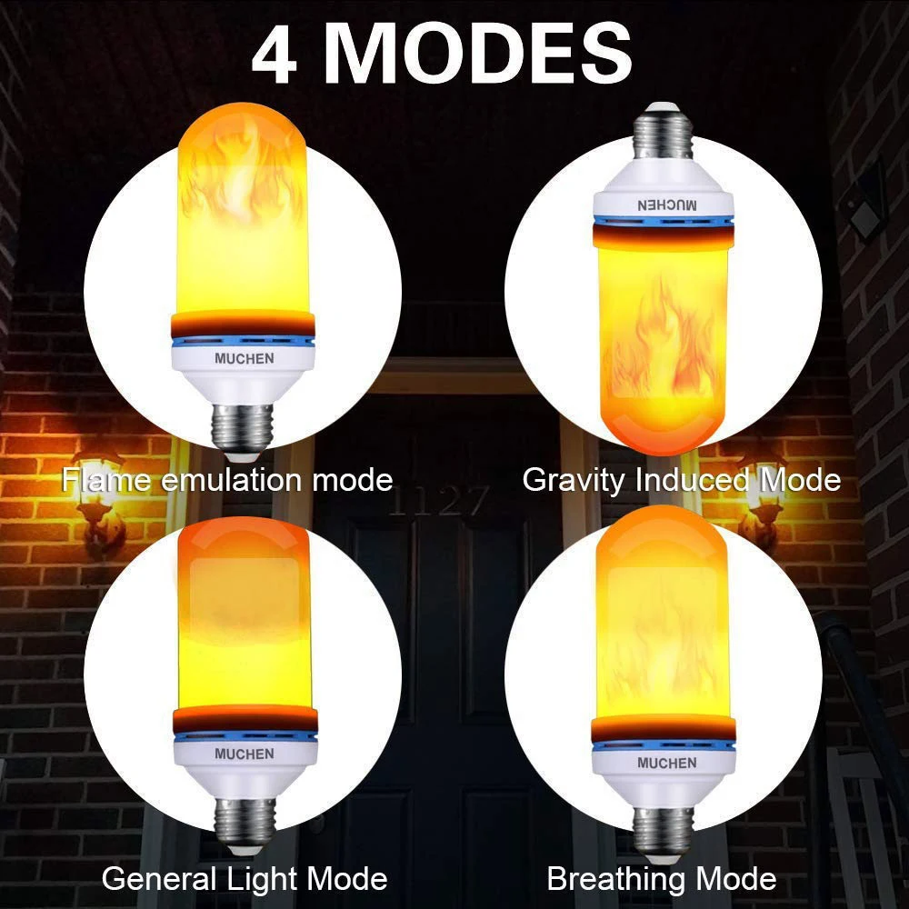 E27 LED Flame Lamp 4 Modes Yellow Flame Effect Light Bulb 90-265V Flickering Emulation Fire Light With Gravity Sensor Decor Lamp 8