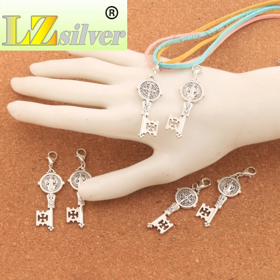 60PCS Zinc Alloy Saint Benedict Medal Cross Smqlivb Key Clasp European Lobster Trigger Clip On Charm Beads c1686 55.3X16.4mm