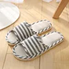 2024 Summer New Striped Slippers Casual Soft Non-Slip Foam Bottom Indoor Flip Flops Couple Linen Home Shoes 2