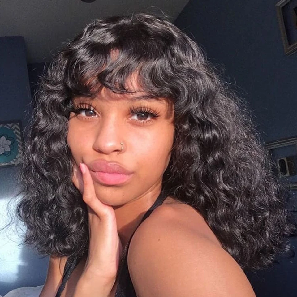 Curly-Lace-Front-Human-Hair-Wigs-For-Black-Women-Brazilian-Remy-Hair-Short-Bob-Wig-With