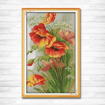 

Beautiful flower Poppy 11CT Pattern on the canvas DMC 14CT Cross Stitch kits needlework embroidery for Set DIY Crafts Home Decor