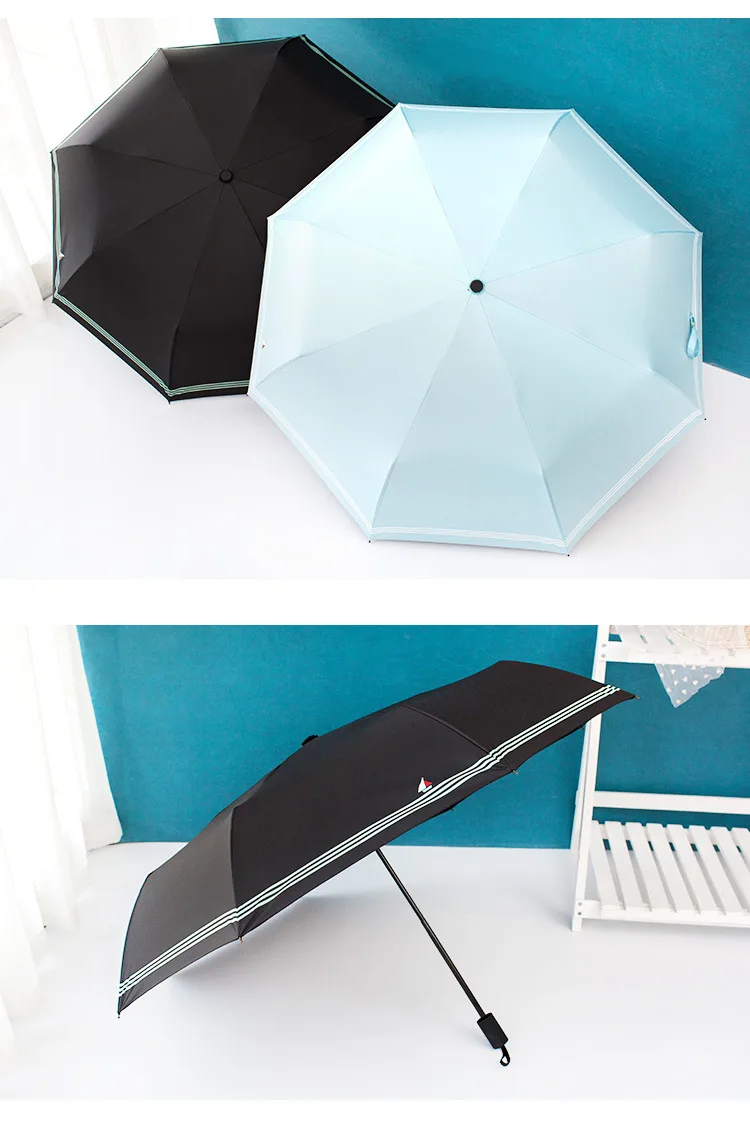 Трехслойный Зонт от дождя, женский, мужской, черное покрытие, солнцезащитный, ветрозащитный, складной зонтик, 8 ребер, парусник, мини-зонтик, детский подарок