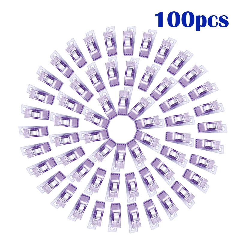 100pcs Purple MIUSIE Tape Bias Maker DIY чехол для ног, принадлежности, пластиковый зажим, Подшивка стёганого одеяла, пластиковые зажимы, зажимы, упаковка, аксессуары для шитья - Цвет: 100pcs Purple