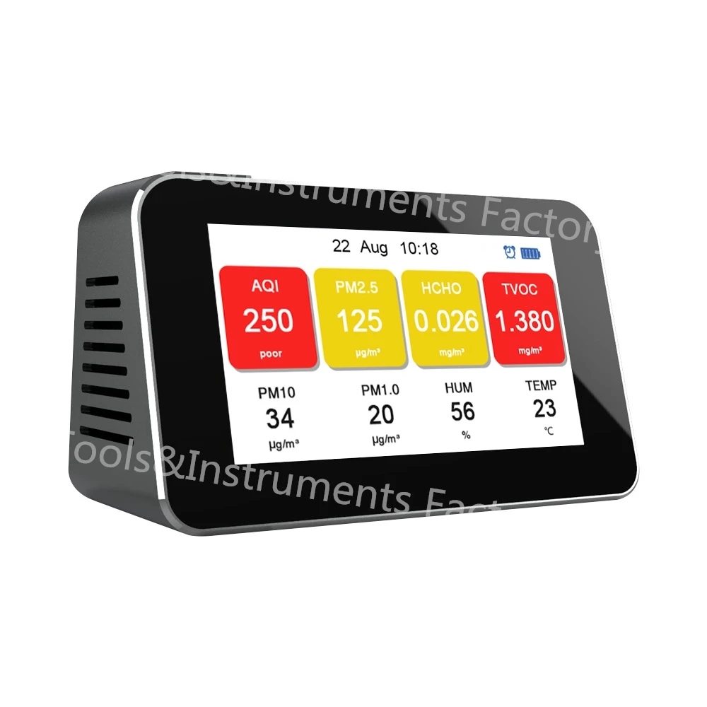 Goede Hcho PM1.0 PM2.5 PM10 Tvoc Formaldehyde Lucht Kwaliteit Detector Temperatuur Meter Hygrometer Engels Lcd scherm Usb Opladen