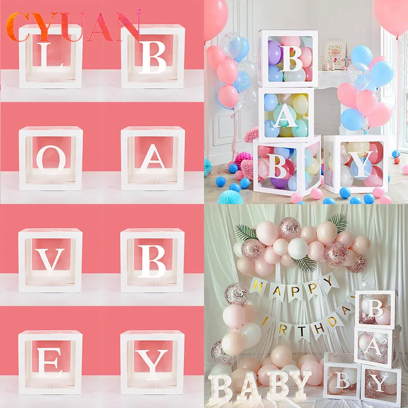 

CYUAN Baby Shower Boy Girl Transparent Box Baby Shower Decoration Baby Christening Birthday Party Cardboard Box Baby Shower Gift