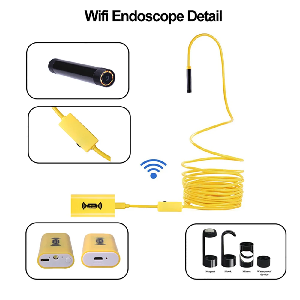 8 мм Wifi HD 1200P эндоскоп камера USB IP68 Водонепроницаемый Бороскоп полу жесткая трубка беспроводной видео осмотр для Android/iOS