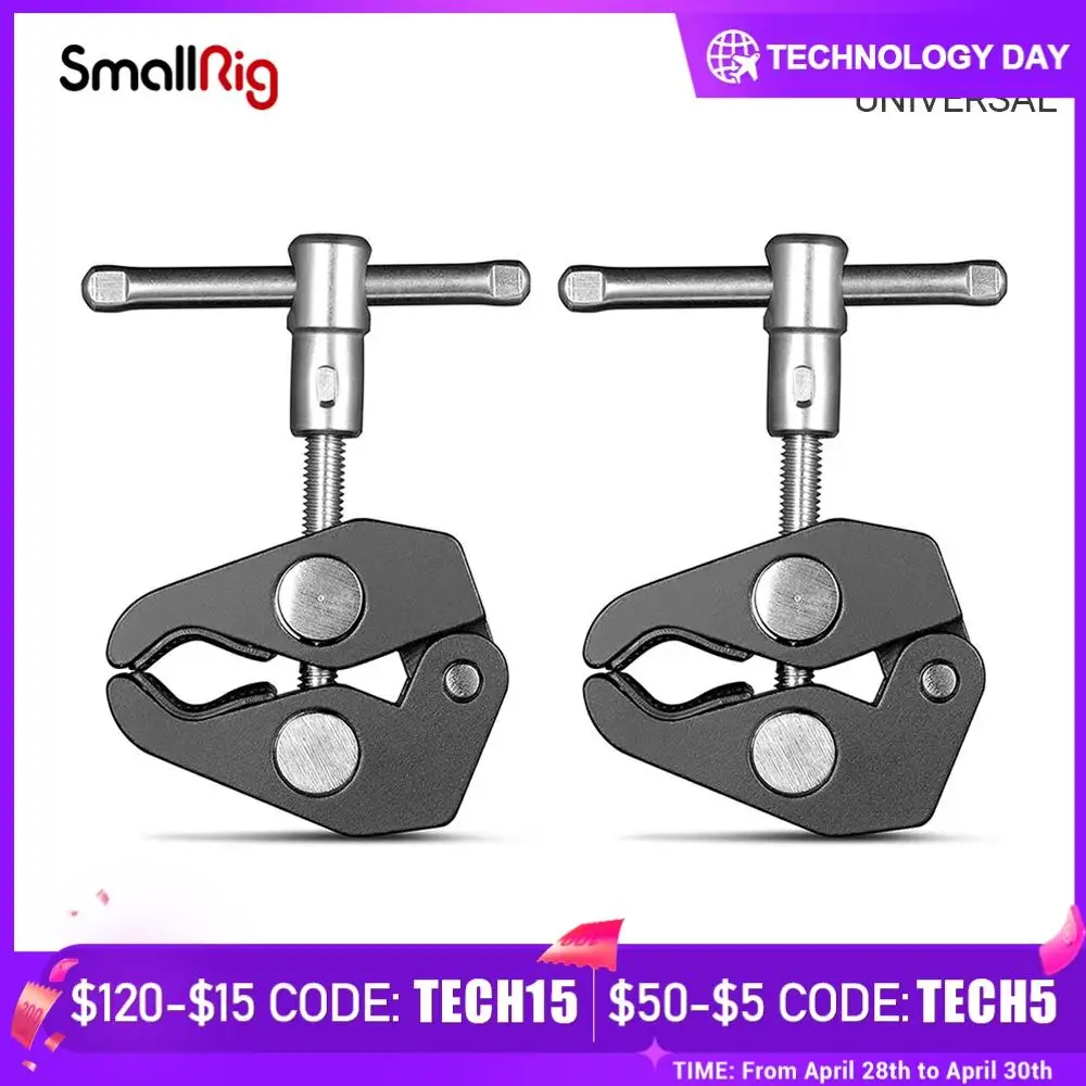 SmallRig-Super abrazadera con rosca 1/4 y 3/8, paquete de 2 uds., para varillas de 15mm-44mm, cámaras, luces, paraguas, ganchos, estantes, 2058