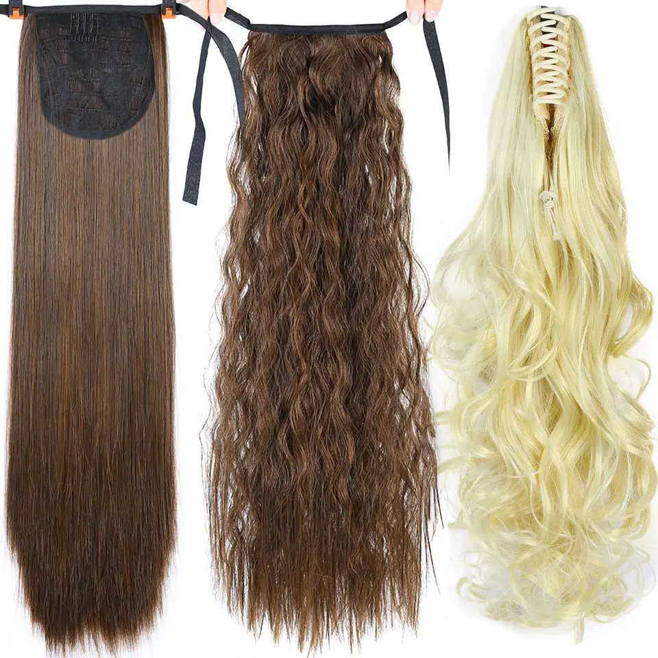 Aiyee24-дюймовые прямые длинные накладные волосы на заколках, блонд, черный, маленький конский хвост, высокотемпературное волокно, синтетические волосы на заколках