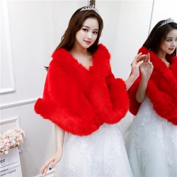 2021 Red/White Wedding Bolero Winter Bridal Shrug Faux Fur Wedding Shawls Women Wraps Bridal Jacket Party Coat Bridal Shawl WW70