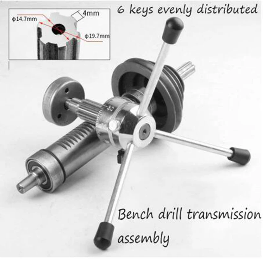 

16MM Main Spindle Shaft Assembly + Belt Pulley + 3 Handles + Spring + 13 Teeth Assembly Bench Drill Transmission Accessories