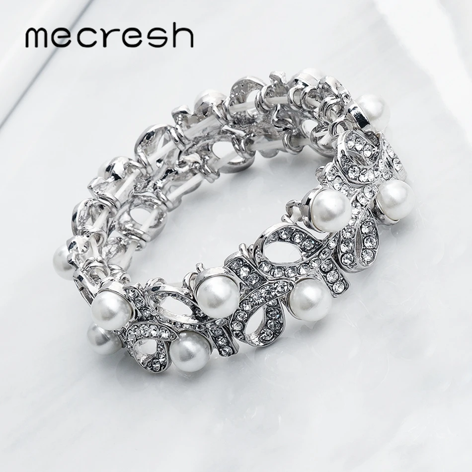 Mecresh серебряный цвет имитация жемчуга свадебный браслет ювелирные изделия