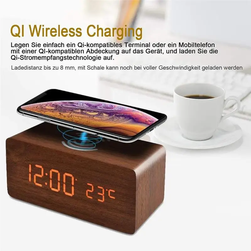 LED Alarm Clock Digital Wooden Desk Clock With Date Display Of the