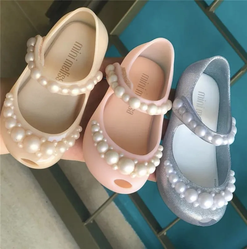 Mini Melissa/детская обувь Новинка 2020 года Тонкие туфли принцессы с жемчугом для