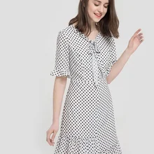 Новинка 10:07, Элегантная модная юбка с бантом на талии, для девушек и женщин, в горошек, с v-образным вырезом, освежающая и удобная, облегающая, летняя женская