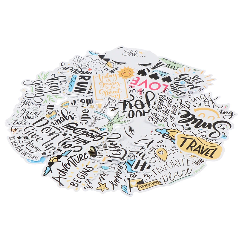 50Pcs Motivational Phrases Quotes Waterproof Stickers For Diy Laptop Skateboard Design Diary Scrapbooking Stickers