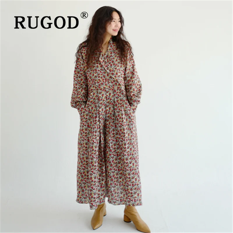 RUGOD 2020 Новое корейское шикарное Ретро цветное платье с цветочным принтом весна