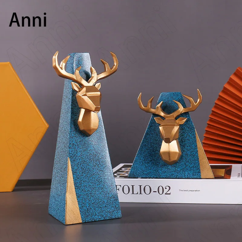 

Golden Deer Head Resin Vases Nordic Creativity Living Room Desktop Flower Pots Decorative Ornaments Bookcase Countertop Vase