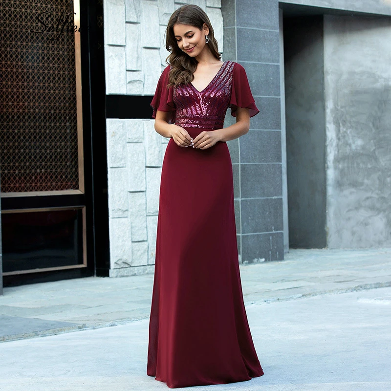 burgundy maxi evening dress