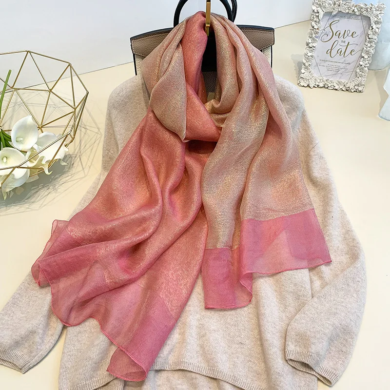 Шелковый шарф для женщин, мягкий длинный осенний зимний шарф, мода, одноцветные шали и палантины, высокое качество, Пашмина, хиджаб, бандана - Цвет: S - 43 powder coffee