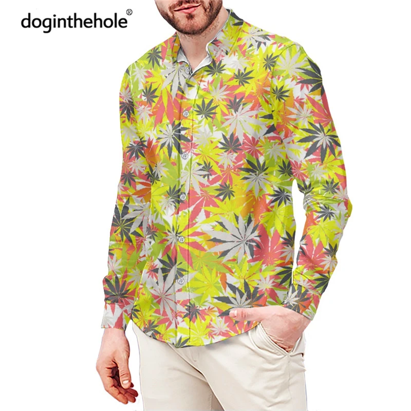 Doginthehole Camisa de manga larga para hombre, camisa masculina holgada con estampado de hojas de Argentina, colorida, informal, con 2022| Camisas informales| - AliExpress