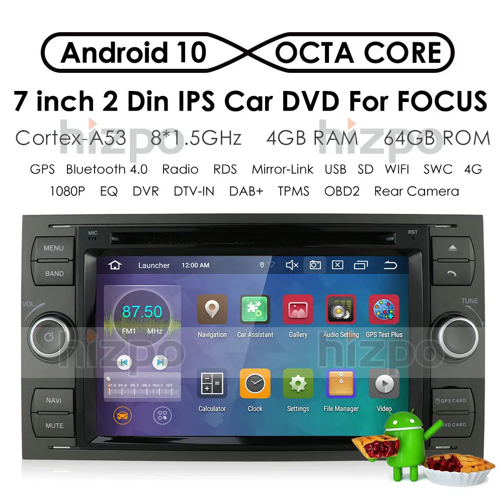 Автомобильный DVD-плеер IPS 2 Din Android 10 радио для Ford Transit Focus C-MAX подключение S-MAX Kuga Mondeo