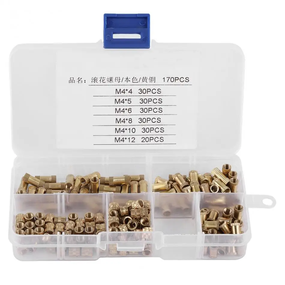170pcs M4 Brass Cylinder Knurled Threaded Round Insert Embedded Nuts