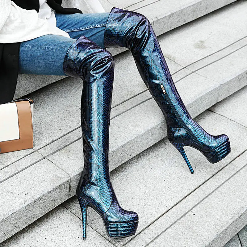 

2019 Women Boots Fashion Patent Leather Over The Knee Boots Sexy Super Thin Heel Long Boots Ladies Platform Autumn Winter Boots