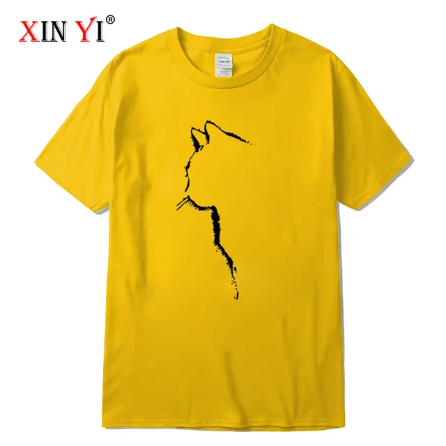 XINYI Men's T-shirt Top Quality 100% cotton short sleeve cool cat print casual loose men t shirt o-neck t-shirt men tee shirts Yellow-2018312