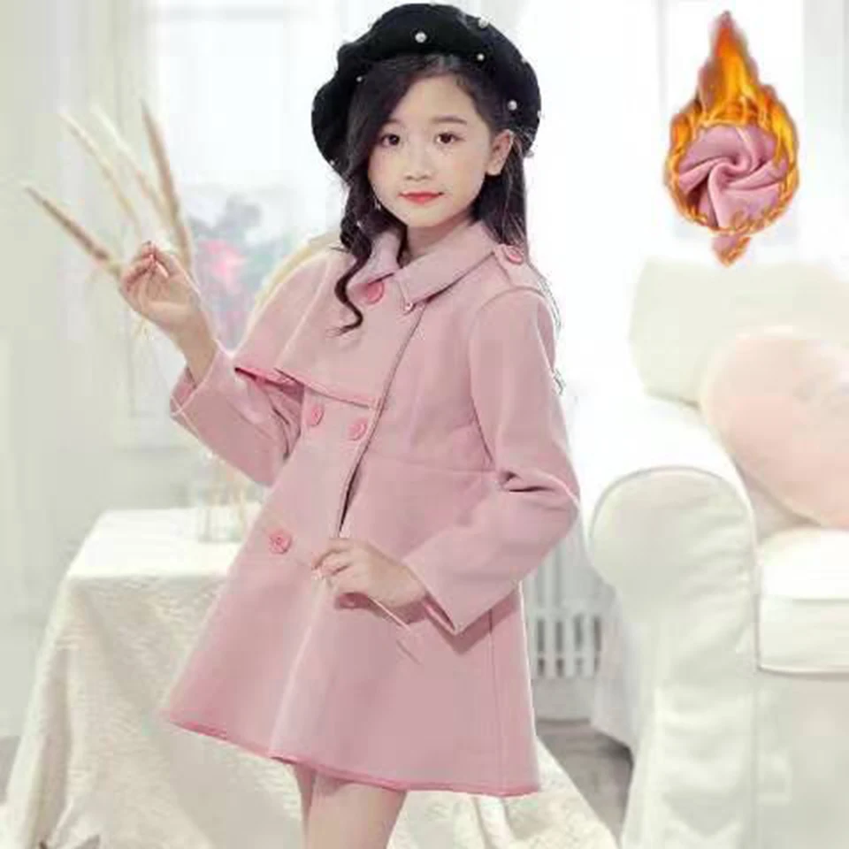 

2 Colors Winter And Autumn New Girls windbreaker Clothes Woollen Girl Outwear Coats Baby Girls Casual Warm Girls Thick Coats