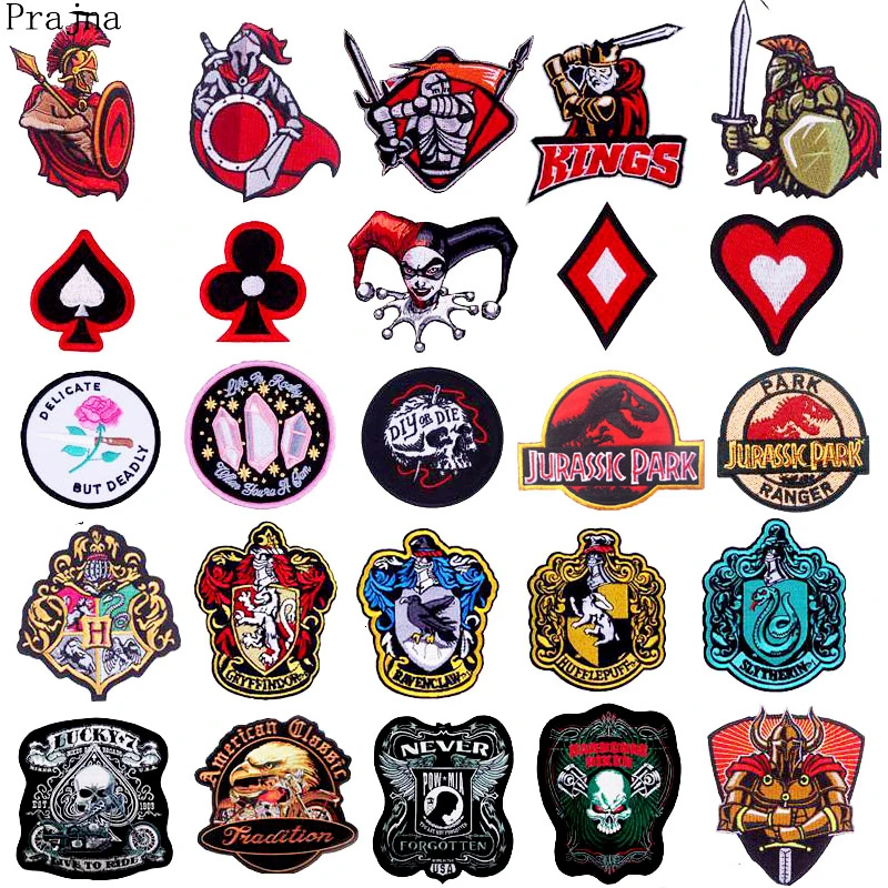 

Prajna Stripes Applique Punk Iron On Embroidered Patches For Clothing Jurassic Park Patch Stickers On Cloth Ornament Logo DIY F