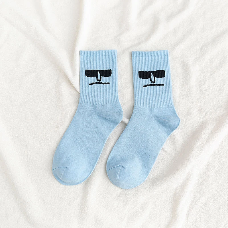 Funny Cartoon Expression Socks Happy Candy Color Kawaii Embroidered Cotton Winter Fashion Women Men Couple Cute College Socks