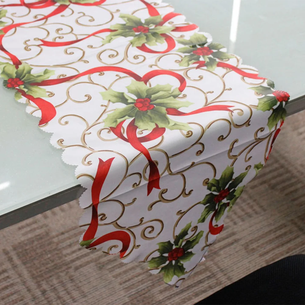 Cloth Fabric Floral Print Christmas Table Flag Tablecloth Table Cover Table Runner for Home Banquet New Year Christmas Decor