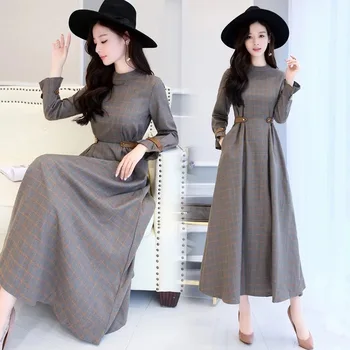 

Spring Dress for Women Korean Plaid Long Dress Elegant Womens Dresses New Arrival 2020 Vestidos Elegantes KJ2079