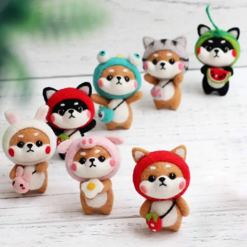 Кошка, собака, кукла с клубничкой, панда, шерсть, войлок, сделай сам, не готовый набор, набор для рукоделия, для игл, материал, сумка