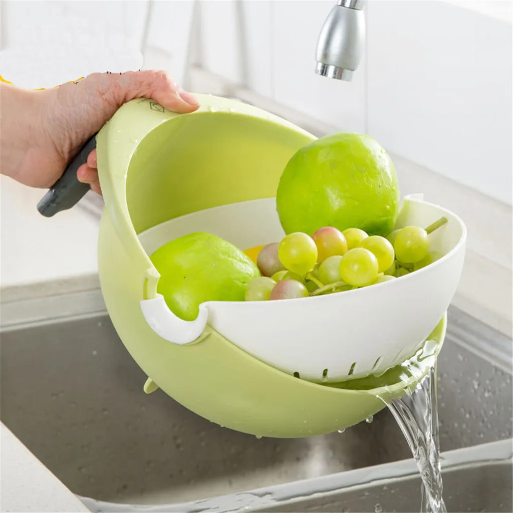 

2019 NEW Self-Balancing Colander Dumps Water, But Keeps Food Upright Best Colanders Rotating double wash basin drain basket
