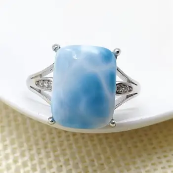 

From Dominia Namibia Natural Larimar Blue Adjustable Ring 14x11mm Rectangle Water Pattern Oval 925 Sterling Silver AAAAAA
