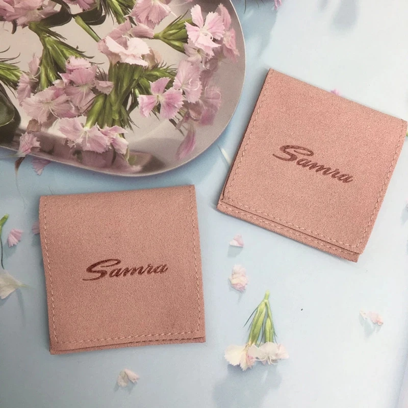 Wholesale 100pcs/lot Custom Logo Printed Envelope Flap Microfiber jewelry pouches flap suede jewerly gift packaging bags
